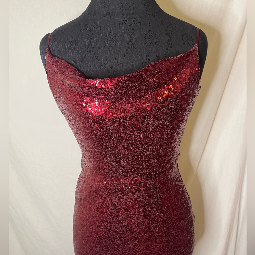 Red Sequin Bodycon Prom Dress With Side Slit